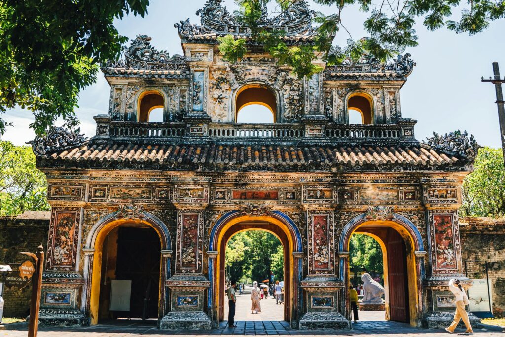 Ornate Ngo Mon Gate with arched entrances