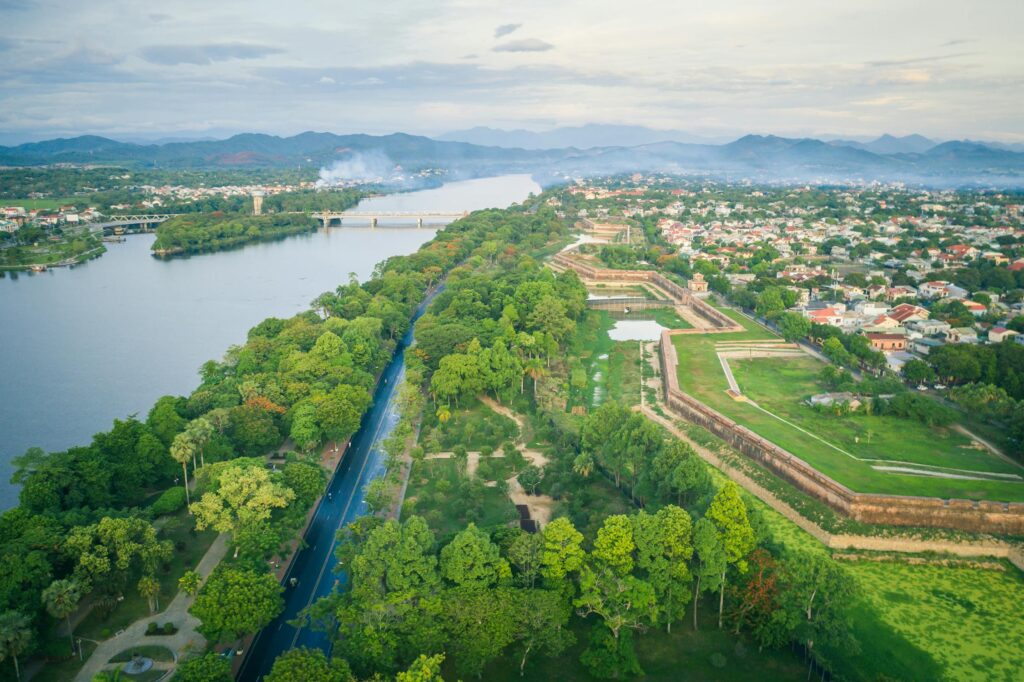 Aerial view of Hue Citadel and Perfume River